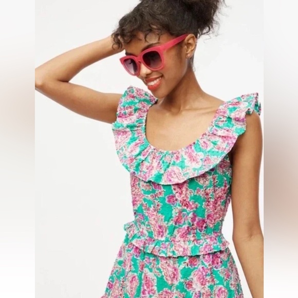 J. Crew Pink Floral Swiss Dot Ruffle Tiered Midi Dress Sz 18 - Picture 3 of 8